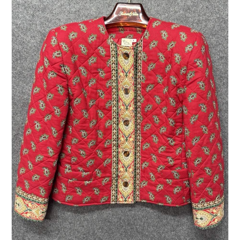VTG Vera Bradley Quilted Jacket Red Green Paisley Holidays Cottagecore Sz S EUC!